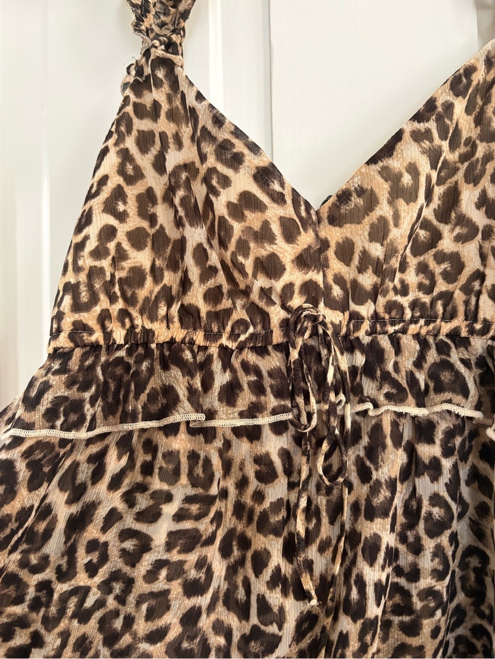 American Eagle Outfitters Leopard Print Ruffle Mini Dress - Brown/Tan - Picture 4 of 7